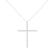 Bids.com .925 Sterling Silver 3.0 Cttw Round Shape Diamond 1-1/2" Cross Pendant with Box Chain Necklace (I-J Color, I2-I3 Clarity) - 18" Necklaces White Smoke White.Sterling Silver / 18,Yellow.Sterling Silver / 18