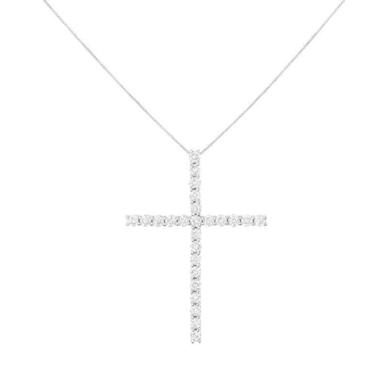 Bids.com .925 Sterling Silver 3.0 Cttw Round Shape Diamond 1-1/2" Cross Pendant with Box Chain Necklace (I-J Color, I2-I3 Clarity) - 18" Necklaces White Smoke White.Sterling Silver / 18,Yellow.Sterling Silver / 18