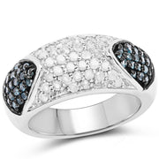 Bids.com 0.94 Carat Genuine Blue Diamond and White Diamond .925 Sterling Silver Ring Rings White Smoke size 7.00,size 8.00,size 6.00,size 9.00