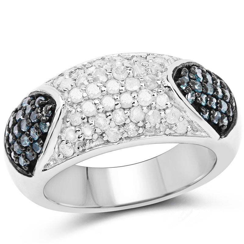 Bids.com 0.94 Carat Genuine Blue Diamond and White Diamond .925 Sterling Silver Ring Rings White Smoke size 7.00,size 8.00,size 6.00,size 9.00