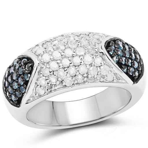 Bids.com 0.94 Carat Genuine Blue Diamond and White Diamond .925 Sterling Silver Ring Rings White Smoke size 7.00,size 8.00,size 6.00,size 9.00