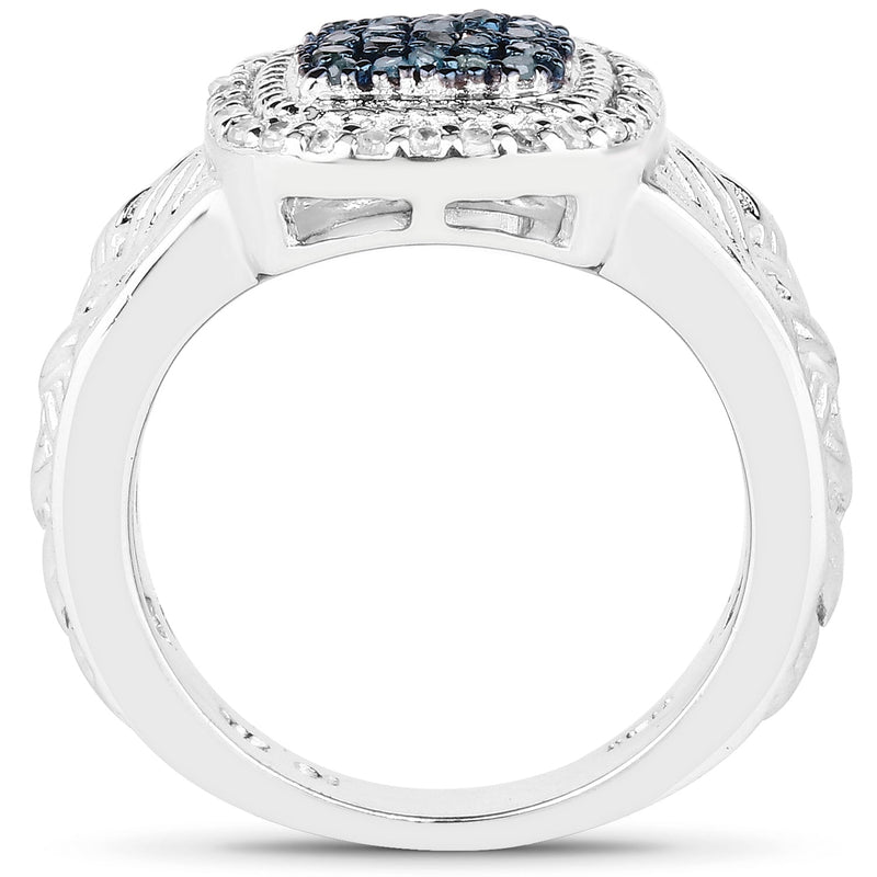 Bids.com 0.28 Carat Genuine Blue Diamond and White Diamond .925 Sterling Silver Ring Rings White Smoke size 6.00,size 7.00,size 8.00,size 9.00,size 5.00