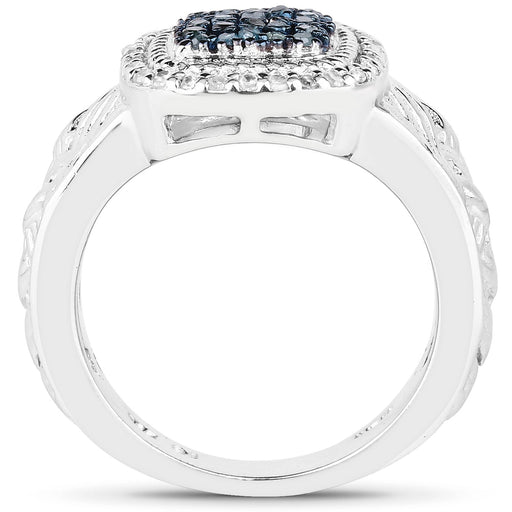 Bids.com 0.28 Carat Genuine Blue Diamond and White Diamond .925 Sterling Silver Ring Rings White Smoke size 6.00,size 7.00,size 8.00,size 9.00,size 5.00
