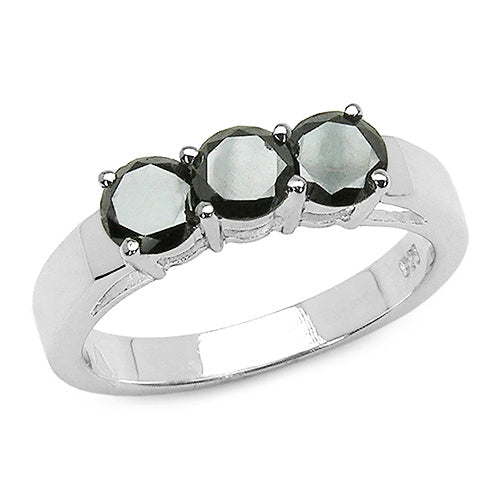 Bids.com 0.99 Carat Genuine Black Diamond .925 Sterling Silver Ring Rings White Smoke size 8.00,size 6.00,size 7.00,size 9.00