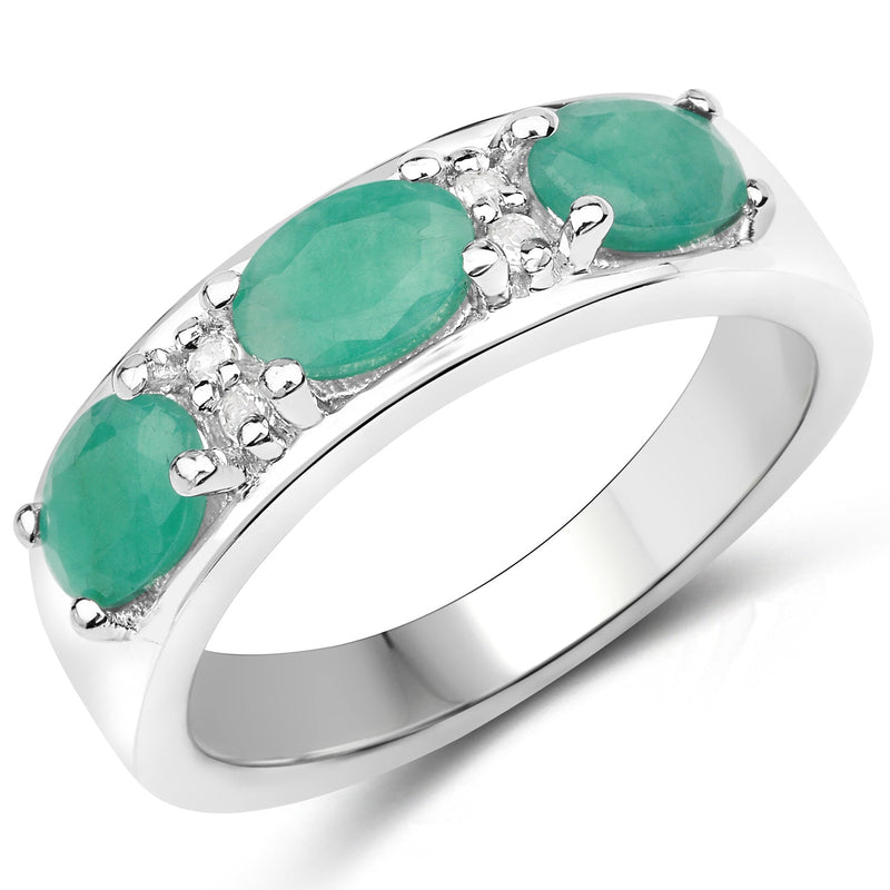 Bids.com 1.38 Carat Genuine Emerald and White Topaz .925 Sterling Silver Ring Rings White Smoke size 6.00,size 7.00,size 8.00