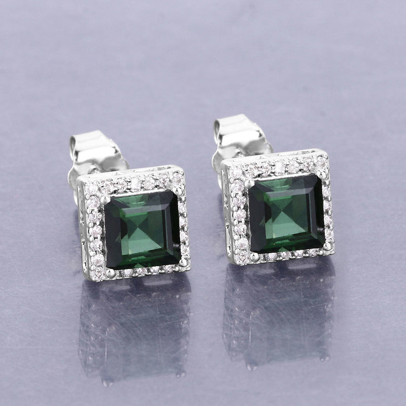 Bids.com 1.55 Carat Genuine Green Tourmaline and White Diamond 14K White Gold Earrings Earrings Dark Gray