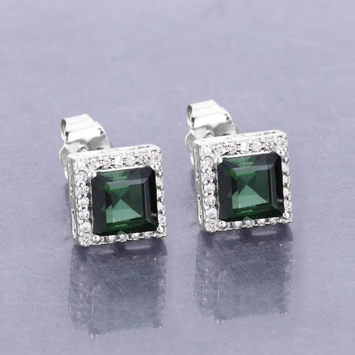 Bids.com 1.55 Carat Genuine Green Tourmaline and White Diamond 14K White Gold Earrings Earrings Dark Gray