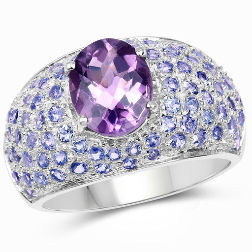 Bids.com 4.21 Carat Genuine Amethyst and Tanzanite .925 Sterling Silver Ring Rings White Smoke size 5.50,size 6.50,size 10.00,size 6.00,size 7.00,size 8.00,size 9.00