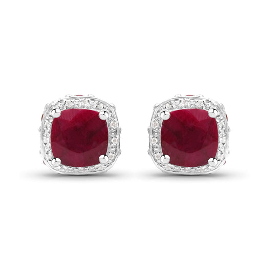 Bids.com 6.12 Carat Dyed Ruby, Ruby and White Topaz .925 Sterling Silver Earrings Earrings White Smoke