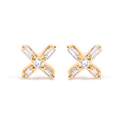 Bids.com 10K Yellow Gold 1/10 Cttw Round and Baguette Diamond Criss Cross X Stud Earring (H-I Color, I1-I2 Clarity) Earrings White Smoke Yellow.Gold / 0.096