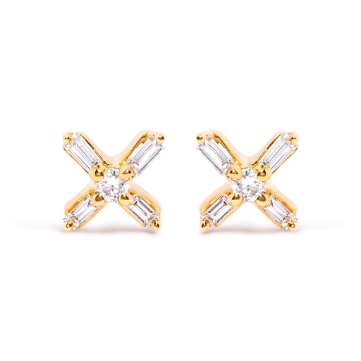Bids.com 10K Yellow Gold 1/10 Cttw Round and Baguette Diamond Criss Cross X Stud Earring (H-I Color, I1-I2 Clarity) Earrings White Smoke Yellow.Gold / 0.096