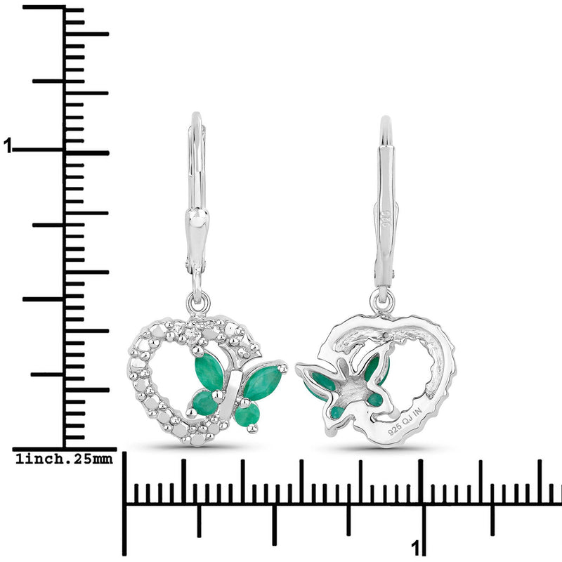 Bids.com 0.44 Carat Genuine Emerald and Created White Sapphire .925 Sterling Silver Earrings Earrings White Smoke
