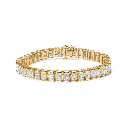 Bids.com 14K Yellow Gold 5.0 Cttw Invisible Set Princess-cut Diamond Buckle Link Tennis Bracelet (H-I Color, SI2-I1 Clarity) - Size 7.25" Bracelets White Smoke White.Gold / 7.5,Yellow.Gold / 7.25