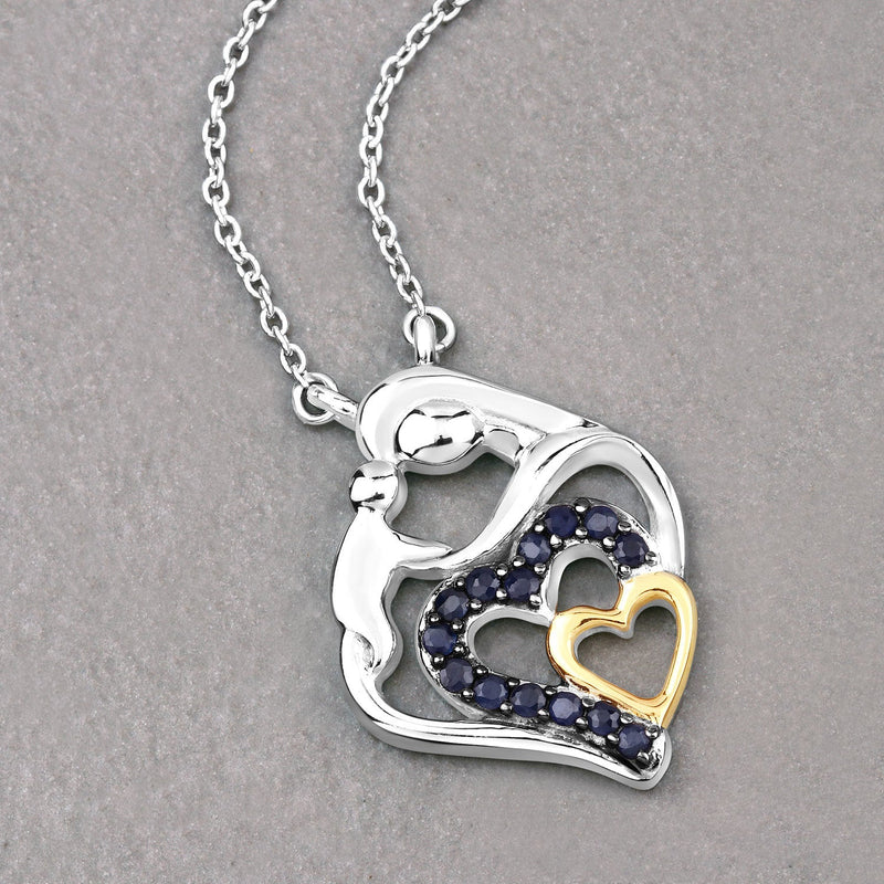 Bids.com 0.28 Carat Genuine Blue Sapphire .925 Sterling Silver Pendant Pendants Dark Gray size 18.00