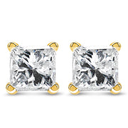 Bids.com AGS Certified 14k Yellow Gold 1/4 Cttw 4-Prong Set Princess-Cut Solitaire Diamond Push Back Stud Earrings (H-I Color, SI1-SI2 Clarity) Earrings White Smoke White Gold,Yellow.Gold