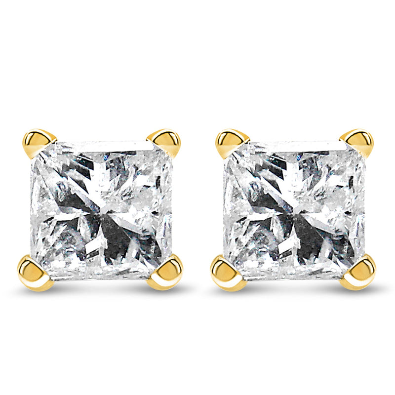 Bids.com IGI Certified 3/8 Cttw Princess-Cut Square Diamond 4-Prong Solitaire Stud Earrings in 14K Yellow Gold (K-L Color, I1-I2 Clarity) Earrings White Smoke Yellow.Gold / 0.4