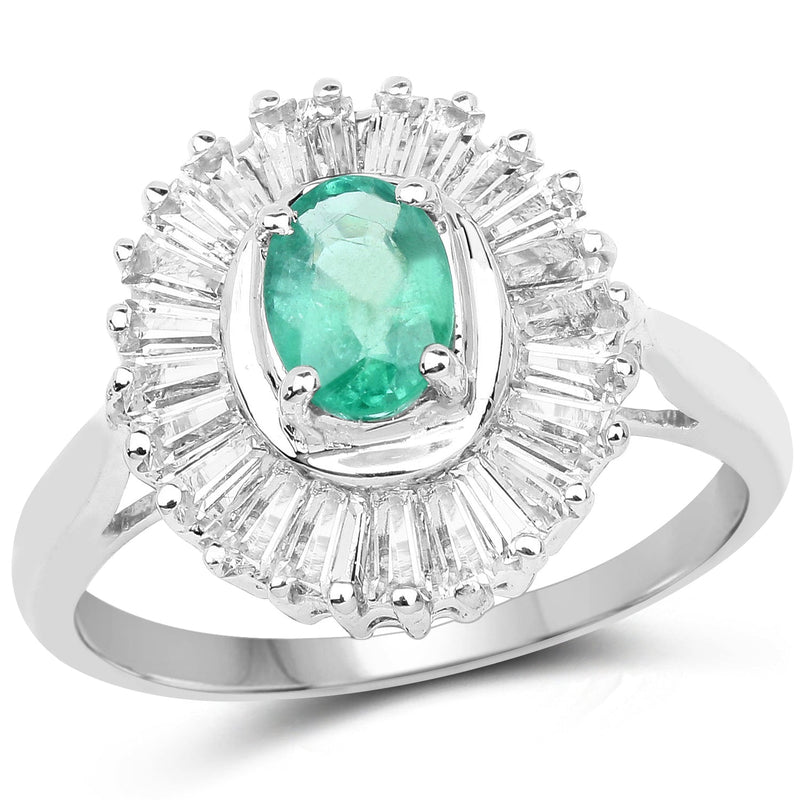 Bids.com 2.16 Carat Genuine Zambian Emerald and White Topaz .925 Sterling Silver Ring Rings White Smoke size 6.00,size 7.00,size 8.00,size 9.00,size 5.00,size 10.00,size 7.50