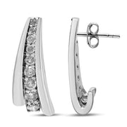 Bids.com .925 Sterling Silver 1 Cttw Round Diamond Graduated Huggie Earrings (I2-I3 Clarity, I-J Color) Earrings White Smoke White.Sterling Silver / 1