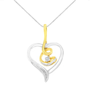 Bids.com Espira 10K Two-Tone Yellow & White Gold .03 Cttw Diamond-Accented Round-Cut Diamond Swirl Open Heart 18" Pendant Necklace (I-J Color, I2-I3 Clarity) Necklaces White Smoke YellowWhite.Gold / 18