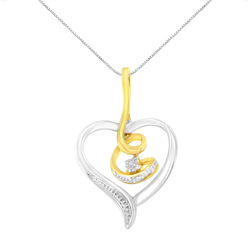 Bids.com Espira 10K Two-Tone Yellow & White Gold .03 Cttw Diamond-Accented Round-Cut Diamond Swirl Open Heart 18" Pendant Necklace (I-J Color, I2-I3 Clarity) Necklaces White Smoke YellowWhite.Gold / 18