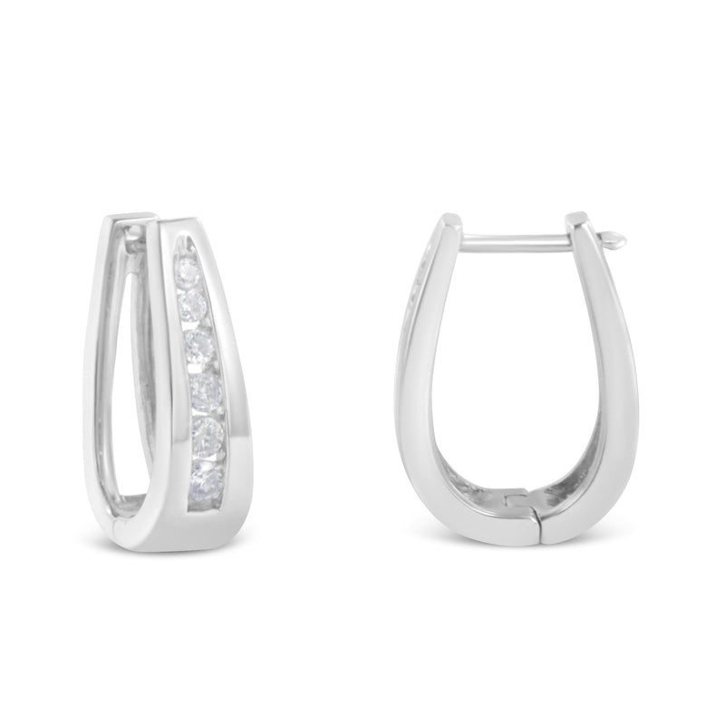 Bids.com 14k White Gold 1/4 Cttw Channel-Set Brilliant Round-Cut Diamond Hoop Earrings (I-J Color, I2-I3 Clarity) Earrings White Smoke White.Gold / 0.25