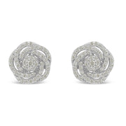 Bids.com 10k White Gold Rose-Cut Diamond Floral Cluster Earrings (1 cttw, I-J Color, I2-I3 Clarity) Earrings White Smoke White.Gold / 1.05