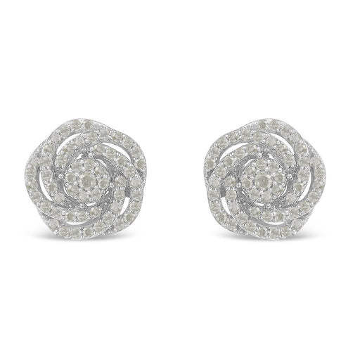 Bids.com 10k White Gold Rose-Cut Diamond Floral Cluster Earrings (1 cttw, I-J Color, I2-I3 Clarity) Earrings White Smoke White.Gold / 1.05