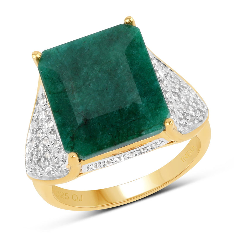 Bids.com 8.70 Carat Dyed Emerald and White Topaz .925 Sterling Silver Ring Rings White Smoke size 8.00,size 5.00,size 6.00,size 7.00,size 9.00,size 10.00