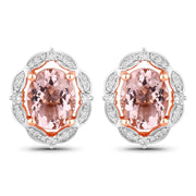 Bids.com 3.52 Carat Genuine Morganite and White Diamond 14K Rose Gold Earrings Earrings White Smoke