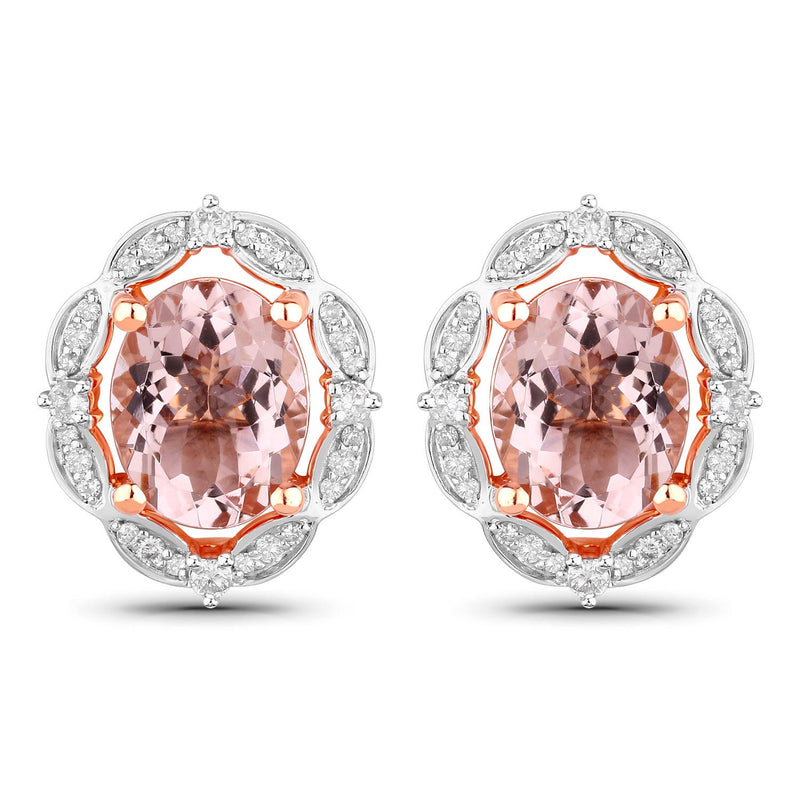 Bids.com 3.52 Carat Genuine Morganite and White Diamond 14K Rose Gold Earrings Earrings White Smoke