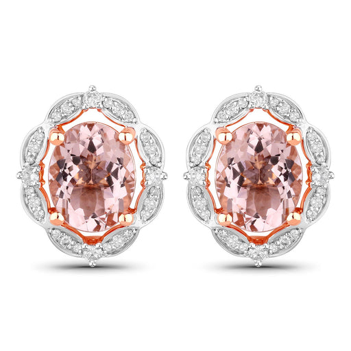 Bids.com 3.52 Carat Genuine Morganite and White Diamond 14K Rose Gold Earrings Earrings White Smoke