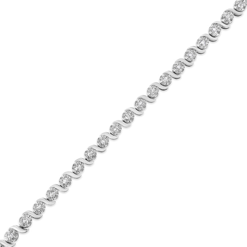 Bids.com .925 Sterling Silver 1.0 Cttw Diamond Spiral Wave Curved-Link 7" Tennis Bracelet (I-J Color, I3 Clarity) Bracelets White Smoke White.Sterling Silver / 7