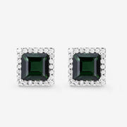 Bids.com 1.55 Carat Genuine Green Tourmaline and White Diamond 14K White Gold Earrings Earrings White Smoke