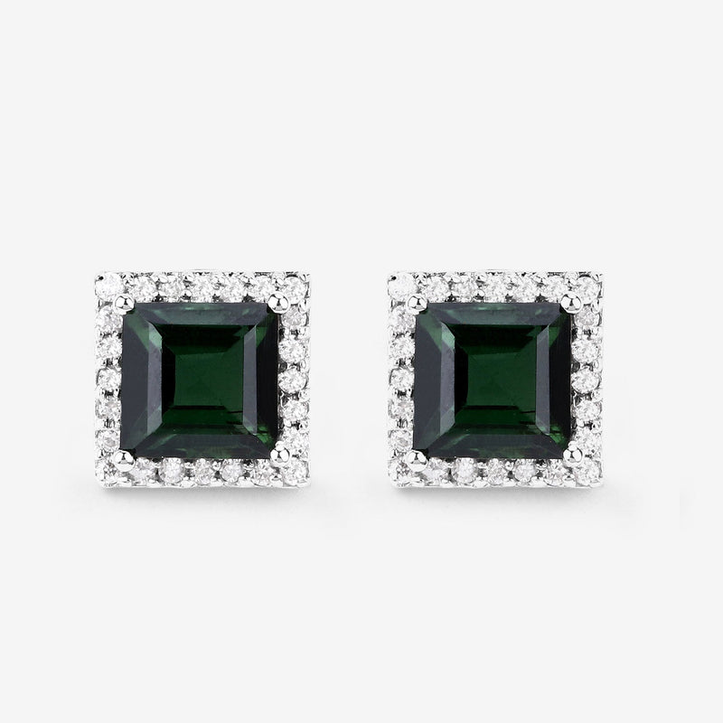 Bids.com 1.55 Carat Genuine Green Tourmaline and White Diamond 14K White Gold Earrings Earrings White Smoke