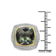 Bids.com 6.31 Carat Genuine Green Amethyst & White Diamond .925 Sterling Silver Ring Rings White Smoke size 8.00,size 6.00,size 7.00,size 9.00