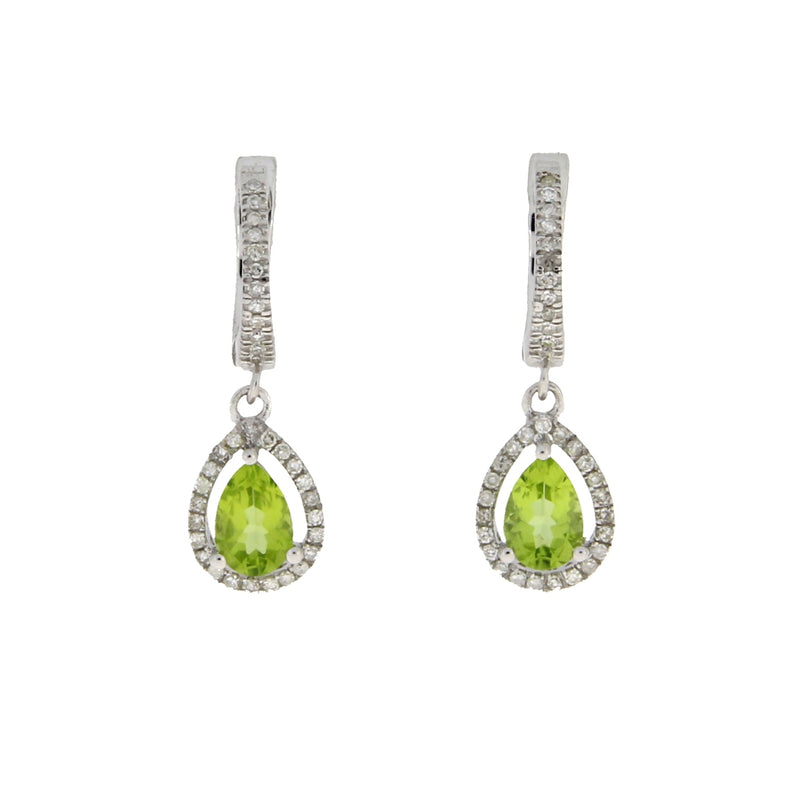 Bids.com .88ct Peridot Diamond Dangle Earrings 14KT White Gold Earrings White Smoke