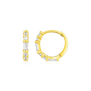 Bids.com 14k Yellow Gold Petite Hoop Earrings with Baguette Cubic Zirconias Earrings White Smoke Yellow Gold
