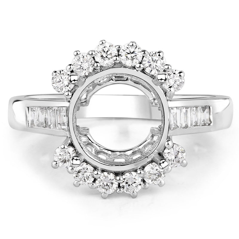 Bids.com 0.58 Carat Genuine White Diamond 14K White Gold Semi Mount Ring - holds 9.00mm Round Gemstone Rings White Smoke size 6.00,size 7.00,size 8.00