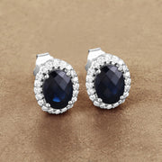 Bids.com 2.16 Carat Genuine Blue Sapphire and White Diamond 14K White Gold Earrings Earrings Rosy Brown