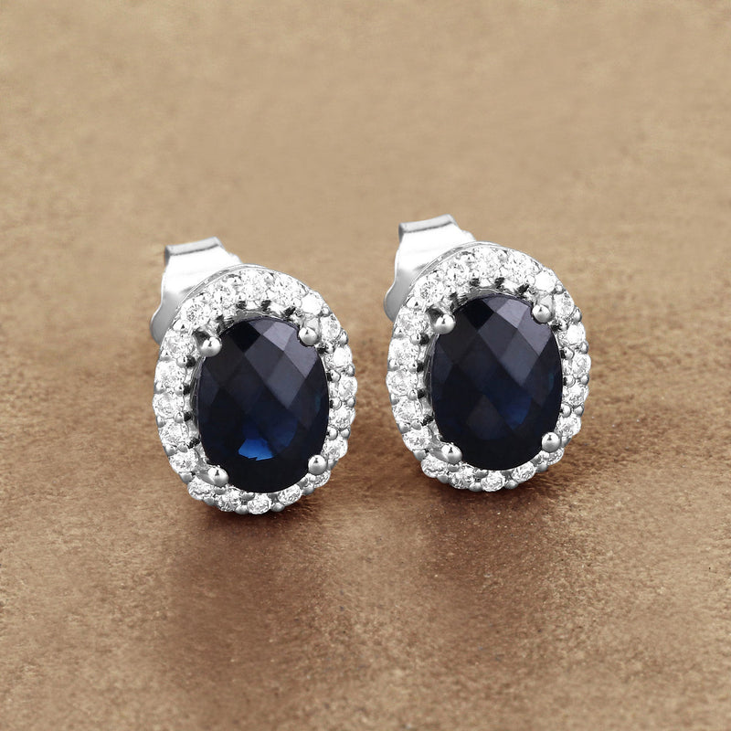 Bids.com 2.16 Carat Genuine Blue Sapphire and White Diamond 14K White Gold Earrings Earrings Rosy Brown