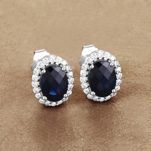 Bids.com 2.16 Carat Genuine Blue Sapphire and White Diamond 14K White Gold Earrings Earrings Rosy Brown