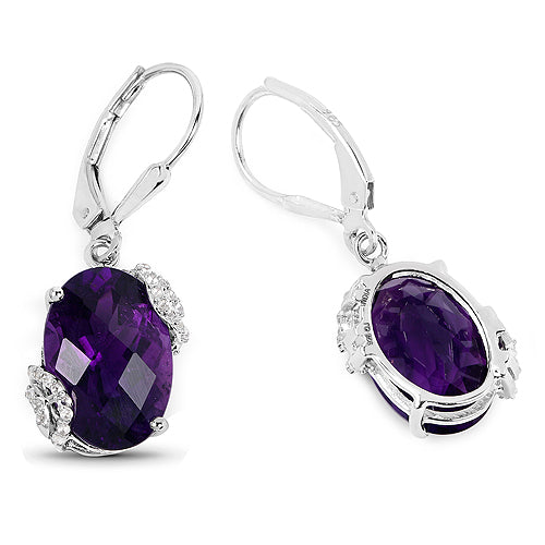 Bids.com 10.18 Carat Genuine Amethyst and White Topaz .925 Sterling Silver Earrings Earrings White Smoke