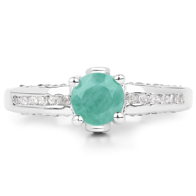 Bids.com 1.22 Carat Genuine Emerald and White Topaz .925 Sterling Silver Ring Rings White Smoke size 7.00,size 9.00,size 12.00,size 5.00,size 6.00,size 8.00,size 10.00,size 11.00
