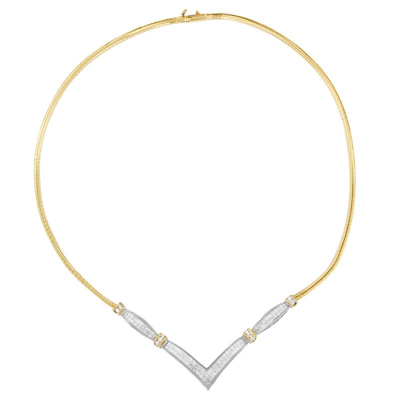Bids.com 14K Yellow and White Gold 2.00 Cttw Round and Princess-Cut Diamond 'V' Shape Statement Necklace (H-I Color, SI2-I1 Clarity) - 18" Necklaces White Smoke YellowWhite.Gold / 18