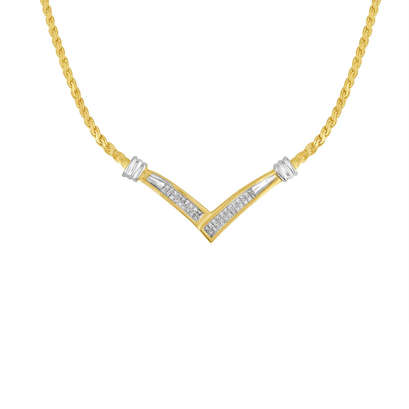 Bids.com 10K Yellow and White Gold 1/2 Cttw Princess Cut Diamond Channel-Set â€œVâ€ Shape 18" Franco Chain Necklace (H-I Color, SI2-I1 Clarity) Necklaces White Smoke YellowWhite.Gold / 18