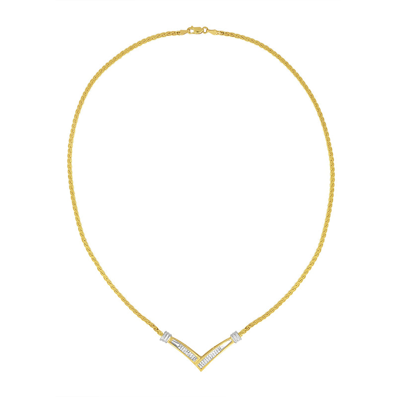 Bids.com 10K Yellow and White Gold 1/2 Cttw Princess Cut Diamond Channel-Set â€œVâ€ Shape 18" Franco Chain Necklace (H-I Color, SI2-I1 Clarity) Necklaces White Smoke YellowWhite.Gold / 18