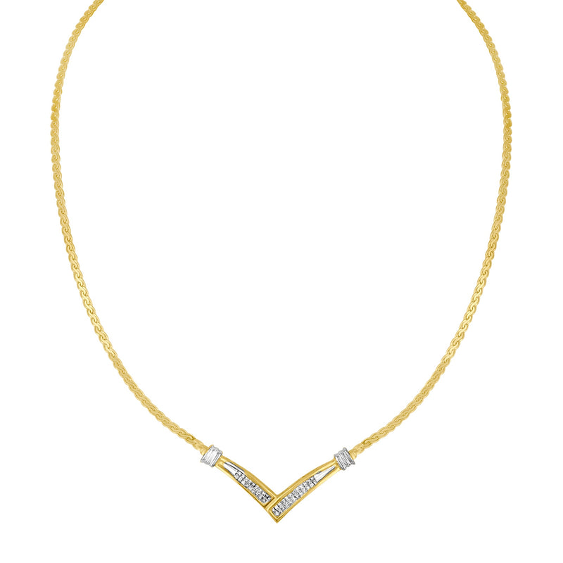 Bids.com 10K Yellow and White Gold 1/2 Cttw Princess Cut Diamond Channel-Set â€œVâ€ Shape 18" Franco Chain Necklace (H-I Color, SI2-I1 Clarity) Necklaces White Smoke YellowWhite.Gold / 18