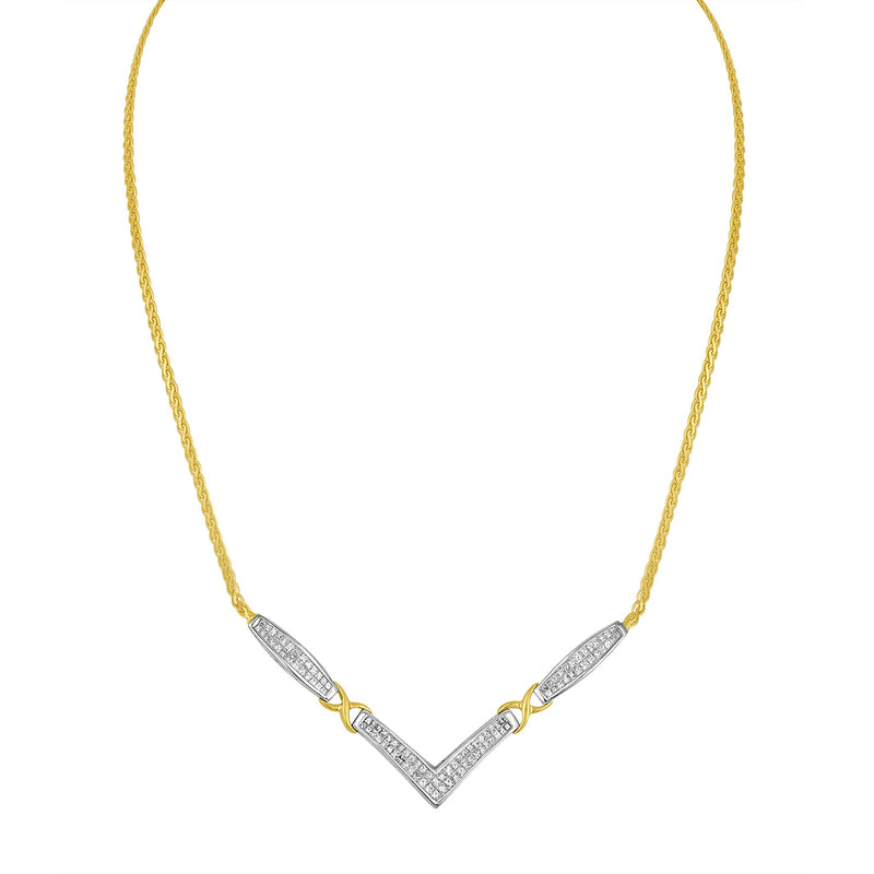 Bids.com 14K Yellow and White Gold 2.0 Cttw Princess Cut Diamond Flared and X-Station V Shaped 18â€ Franco Chain Statement Necklace (H-I Color, SI2-I1 Clarity) Necklaces White Smoke YellowWhite.Gold / 18