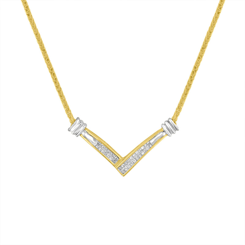 Bids.com 14K Yellow and White Gold 1/4 Cttw Princess Cut Diamond Channel-Set â€œVâ€ Shape 18" Pendant Necklace (H-I Color, SI2-I1 Clarity) Necklaces White Smoke YellowWhite.Gold / 18