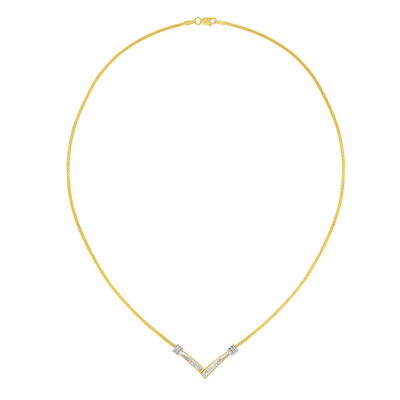 Bids.com 14K Yellow and White Gold 1/4 Cttw Princess Cut Diamond Channel-Set â€œVâ€ Shape 18" Pendant Necklace (H-I Color, SI2-I1 Clarity) Necklaces White Smoke YellowWhite.Gold / 18